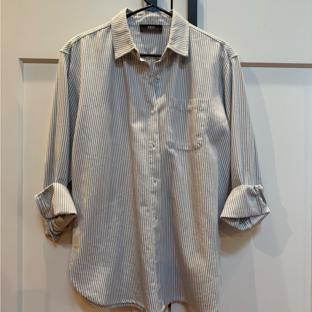 Able Blue & White Stripe Harris Button Down Shirt